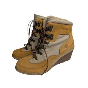 Timberland Women Boots, Amston Wheat Nubuck Leather Wedge Booties, Sz 8.5